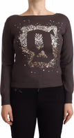 Brown Wool Sequined Long Sleeves Pullover Sweater 1