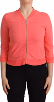 Pink 3/4 Sleeve Zip Embellished Sweater 1