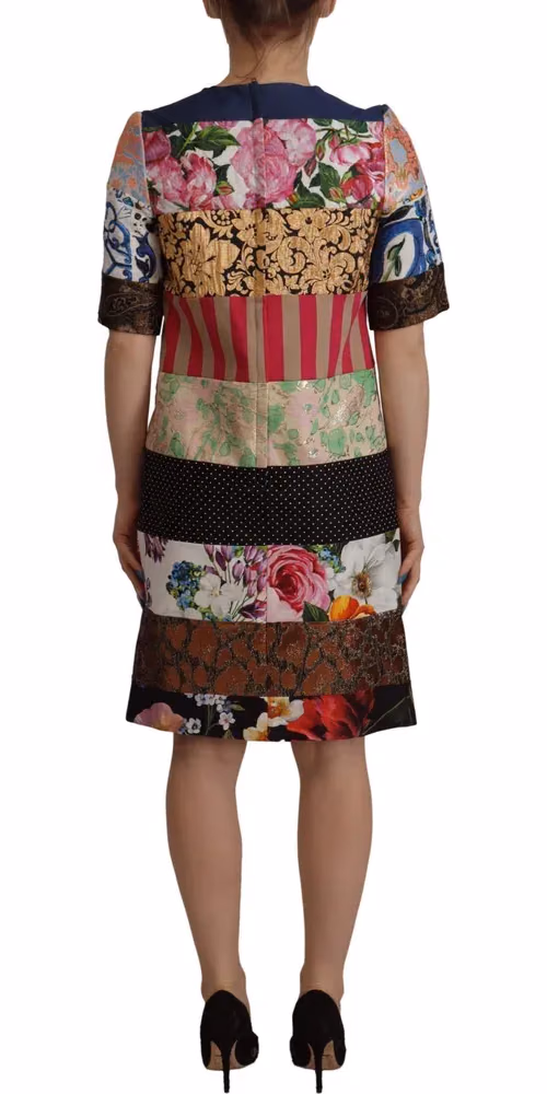 Multicolor Pachwork Floral Sheath Jaquard Mini Gown Dress