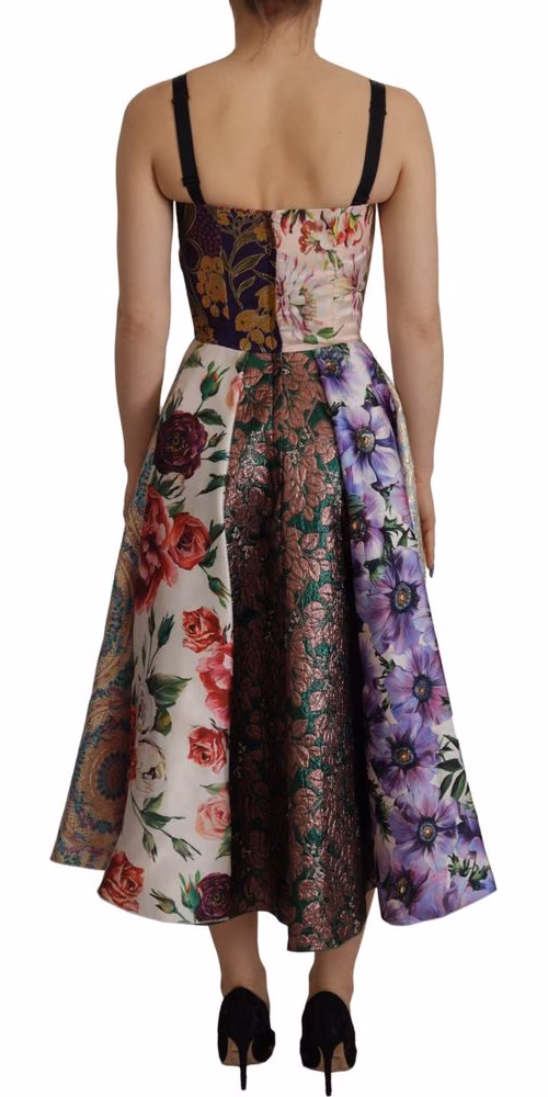 Dress Midi Patchwork Floral Jaquard Silk