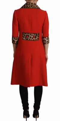 Red Leopard Wool Trenchcoat Jacket