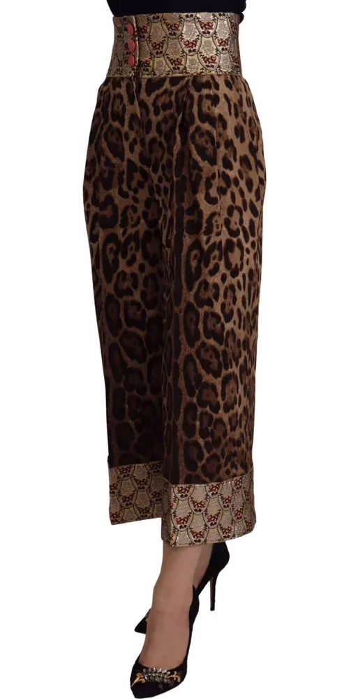 Brown Leopard Gold Jacquard High Waist Pants