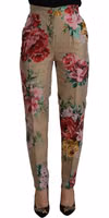 Beige Floral Dress Formal High Waist Pants 5