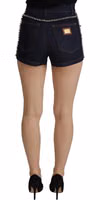 Blue Denim Stretch Crystal Hot Pants Shorts 1
