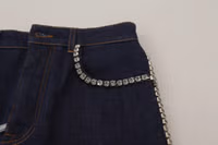 Blue Denim Stretch Crystal Hot Pants Shorts 2