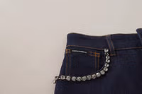 Blue Denim Stretch Crystal Hot Pants Shorts 3