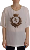 White Silk Gold DG Crown Crystal Blouse Top 5