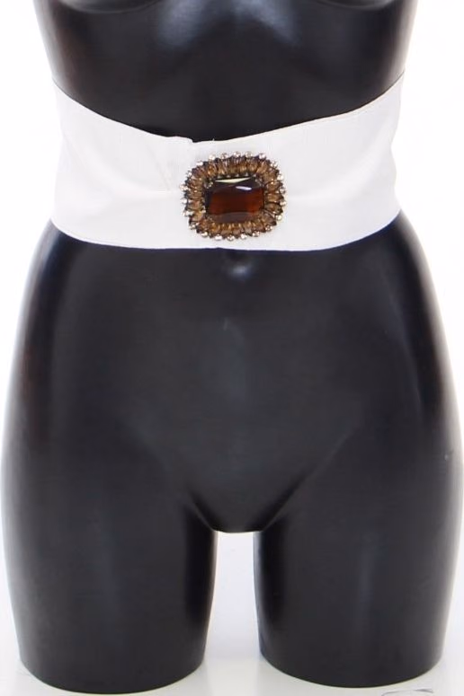 White Crystal Brass Wide Waist Runway Belt
