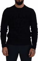 Black Wool Logo Pattern Crewneck Pullover Sweater 2