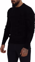 Black Wool Logo Pattern Crewneck Pullover Sweater 3