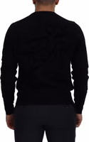 Black Wool Logo Pattern Crewneck Pullover Sweater 4