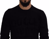 Black Wool Logo Pattern Crewneck Pullover Sweater 5