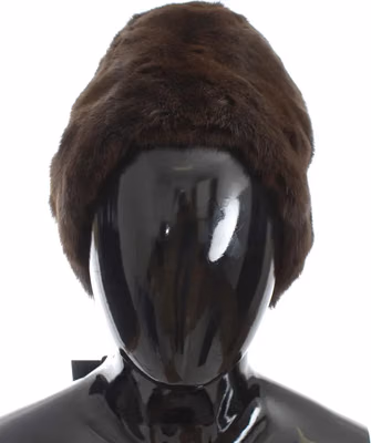 Brown Weasel Fur Womens Cashmere Hat Beanie