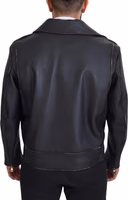 Black Leather Biker Coat Zipper Jacket 2