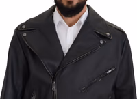 Black Leather Biker Coat Zipper Jacket 3