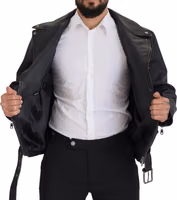 Black Leather Biker Coat Zipper Jacket 5
