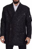 Black Wool Double Breasted Coat Men Jacket 2