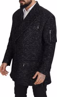 Black Wool Double Breasted Coat Men Jacket 3