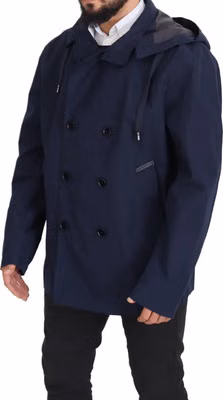 Blue Hooded Double Breasted Coat Jacket