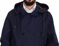 Blue Hooded Double Breasted Coat Jacket 3