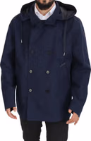 Blue Hooded Double Breasted Coat Jacket 4
