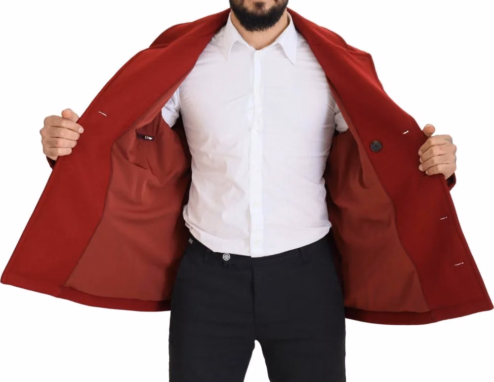 Red Wool Double Breasted Coat Jacket