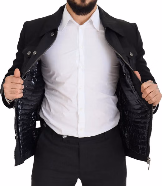Black Wool Collared Full Zip Jacket