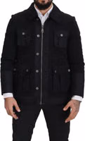 Black Wool Collared Full Zip Jacket 5