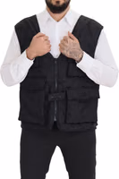 Black Nylon Full Zip Sleeveless Jacket 4