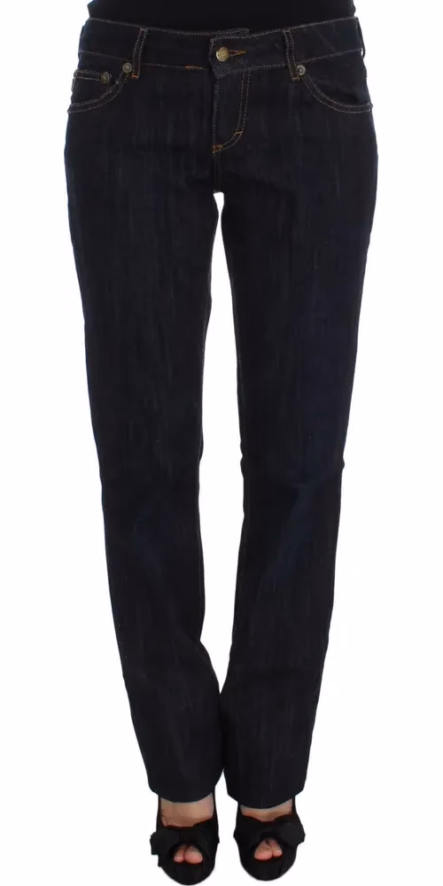 Blue Cotton Straight Fit Stretch Jeans