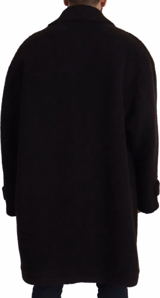 Black Alpaca Button Down Trench Coat Jacket