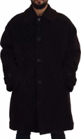 Black Alpaca Button Down Trench Coat Jacket 3