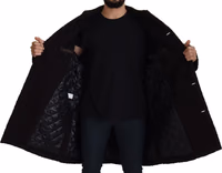 Black Alpaca Button Down Trench Coat Jacket 4