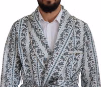Blue Floral Cotton Robe Coat Jacket 2
