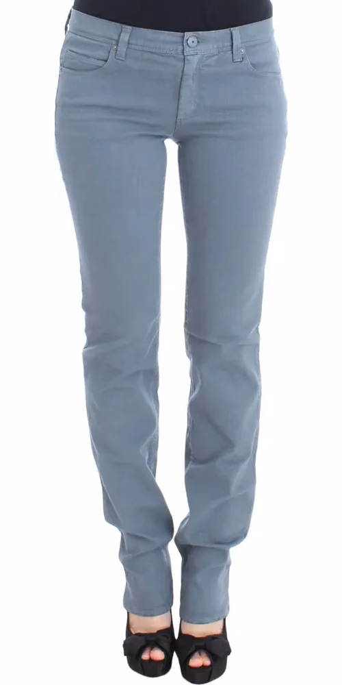Blue Cotton Blend Slim Fit Bootcut Jeans