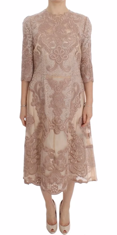 Pink Silk Lace Ricamo Shift Gown Dress