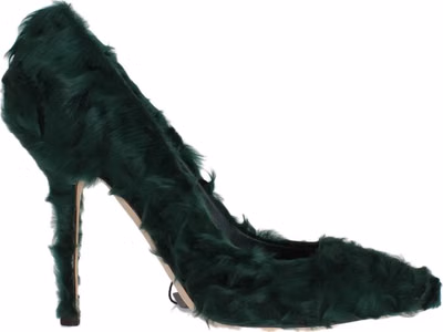 Green Xiangao Lamb Fur Leather Pumps