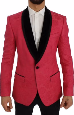 Pink Floral Brocade Slim Blazer Jacket
