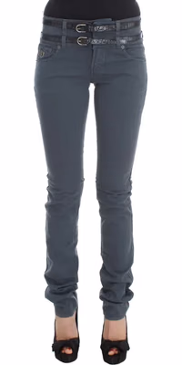 Blue Cotton Blend Slim Fit High Waist Jeans