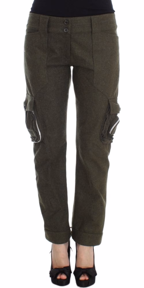 Green Wool Blend Loose Fit Cargo Pants