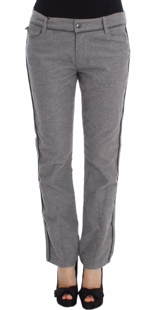 Gray Cotton Straight Fit Casual Pants