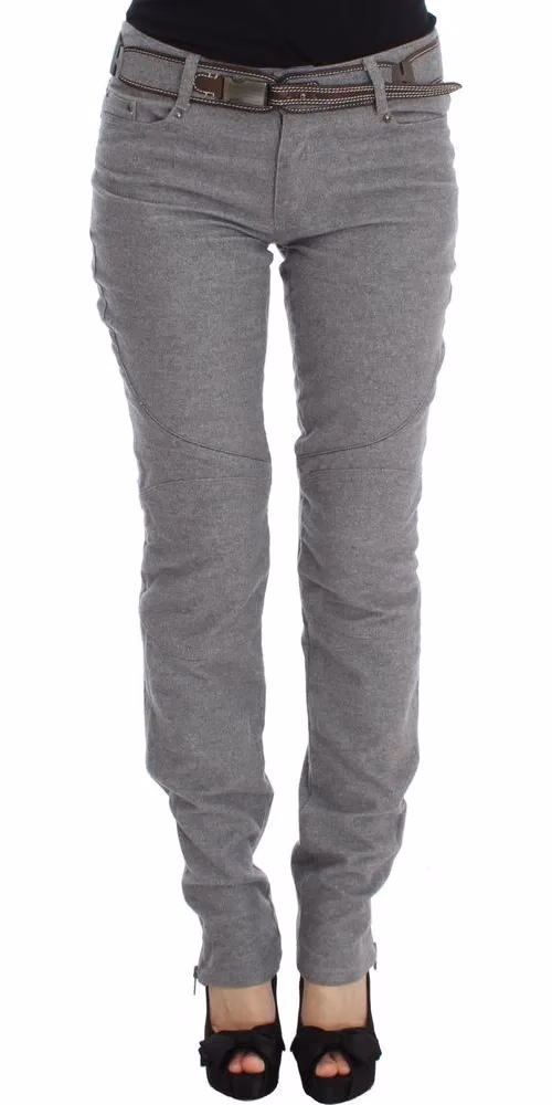 Gray Cotton Slim Fit Casual Bootcut Pants
