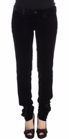 Black Viscose Blend Velvet Slim Fit Pants 1
