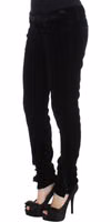 Black Viscose Blend Velvet Slim Fit Pants 2