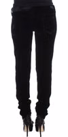 Black Viscose Blend Velvet Slim Fit Pants 3