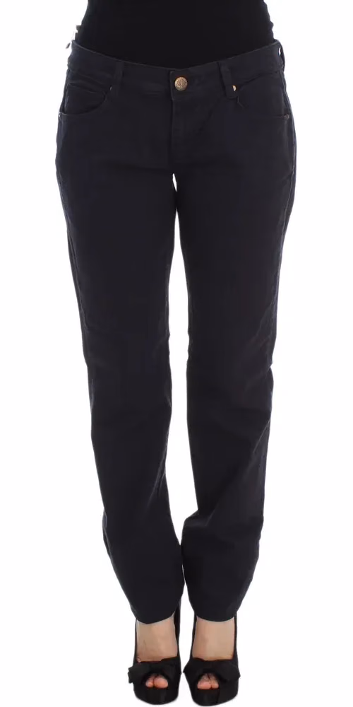 Blue Cotton Blend Casual Fit Pants