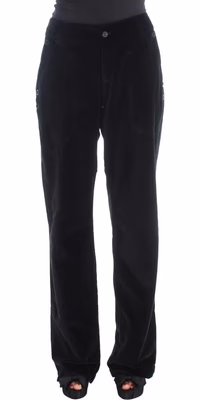 Black Velvet Cotton Straight Legs Pants