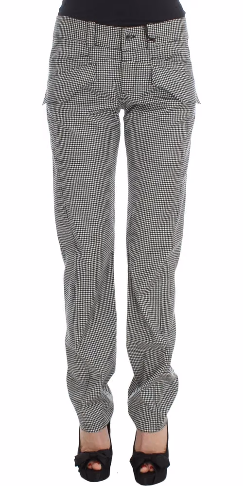 Black White Checkered Cotton Casual Pants