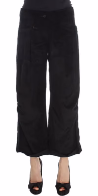 Black Velvet Cotton Capri Bootcut Pants