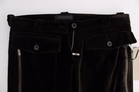 Brown Cotton Velvet Zippers Slim Fit Pants 5